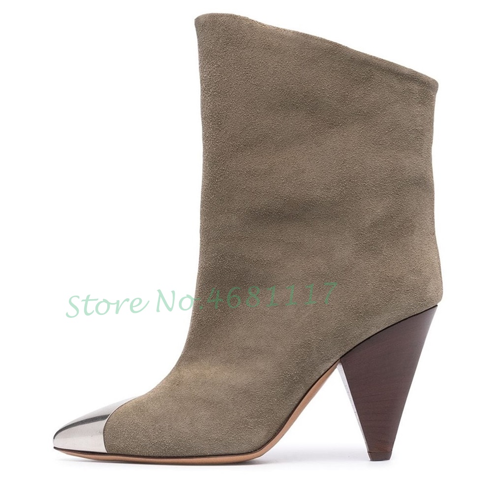 Splicing Metal Toe Spike Heels Boots Women Winter Pointy Toe Ankle Boots Stitching Catwalk Fashion Women Knee High Heels Boots
