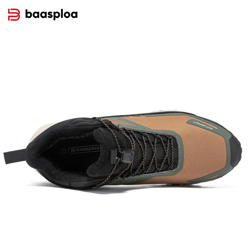 Baasploa New Men Hiking Shoes Outdoor Waterproof Resistant Non Slip Sneakers Male Casual Lightweight Plush Warm Walking Shoes