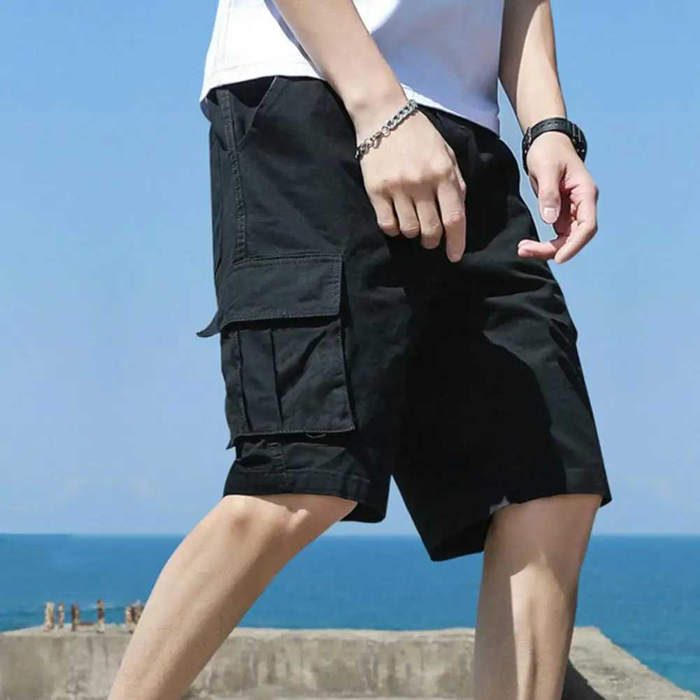 Men Cargo Shorts Loose Straight Multi Pockets Elastic Waist Men Shorts Casual Deep Crotch Men Summer Sport Shorts Y240914