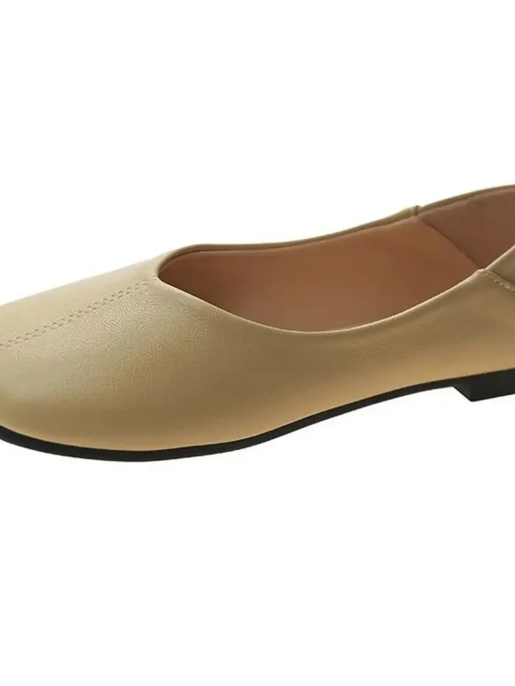 Single Shoe Spring and Autumn New Square Head Shallow Mouth Bean Fashion Two Wear Casual Flat Shoes Women's 3750