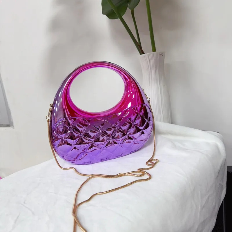 Evening Bag Colorful Candy Colored Cloud Shell Shiny Acrylic Handbag Rhombus Grid Banquet Hand-held Crossbody Bag 240904