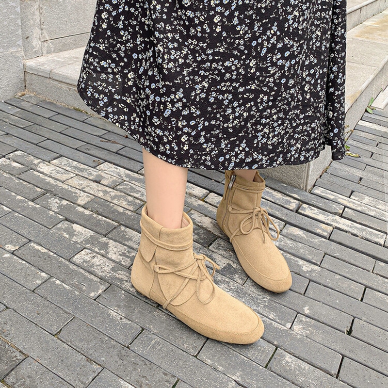 2024 Autumn Cow Suede Leather Women Shoes Round Toe Low Heel Elegant Flat with Short Western Cowboy Boots 4143