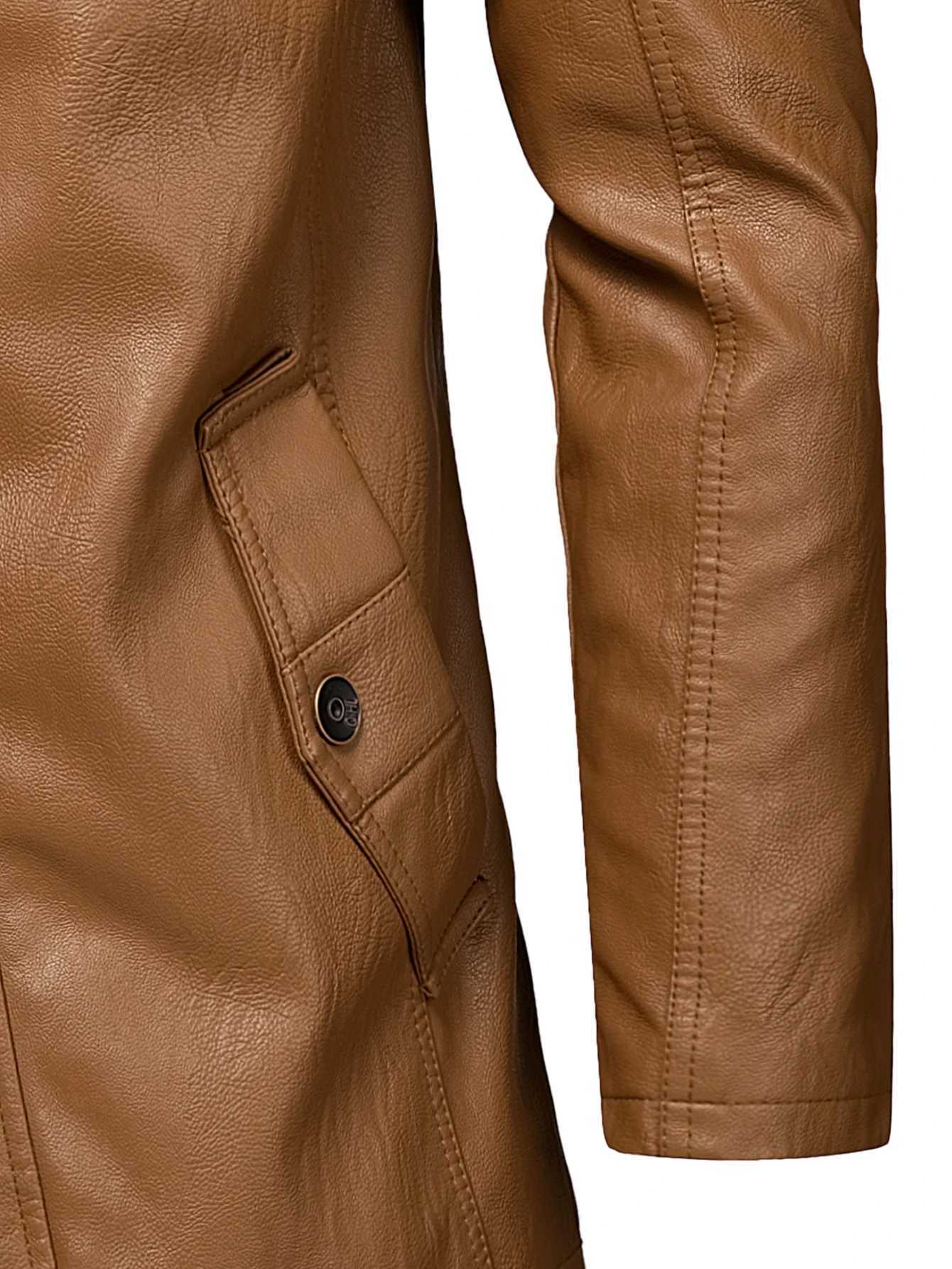 Oumor Men Autumn Fashion Long Warm Pocket Leather Jacket Coat Men Winter Casual England Style Vintage Leather Jacket Parkas MenX240913