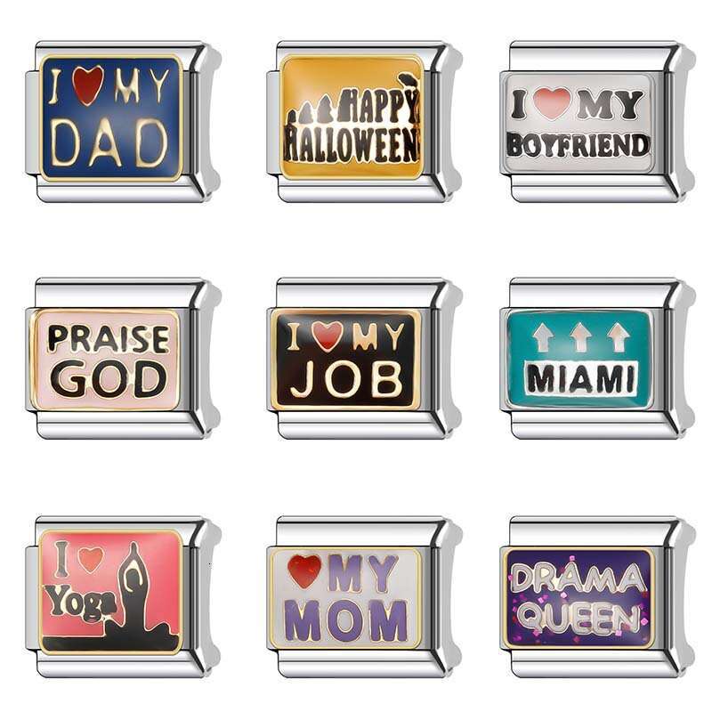 New Women's Gift I love mom Bead Italian Charms Links Bangle Beads Fit 9mm Stainless Steel Bracelet Making DIY For Women Fashion Jewelry