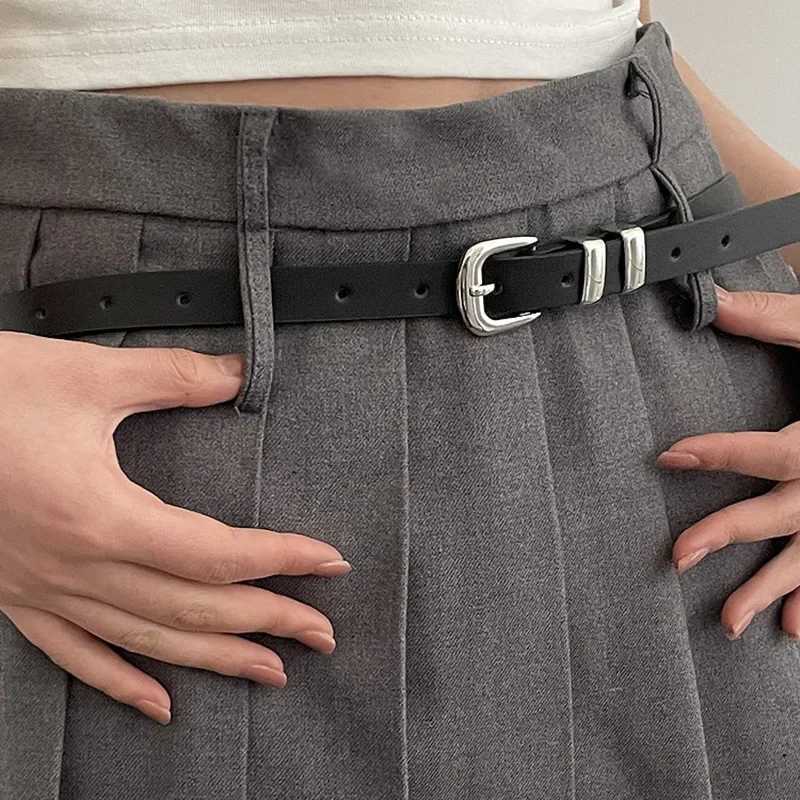 Fashionable Thin Belts for Woman Minimalist Solid Color Versatile Belts Beautiful Silver Color Metal Buckle BeltsX240914