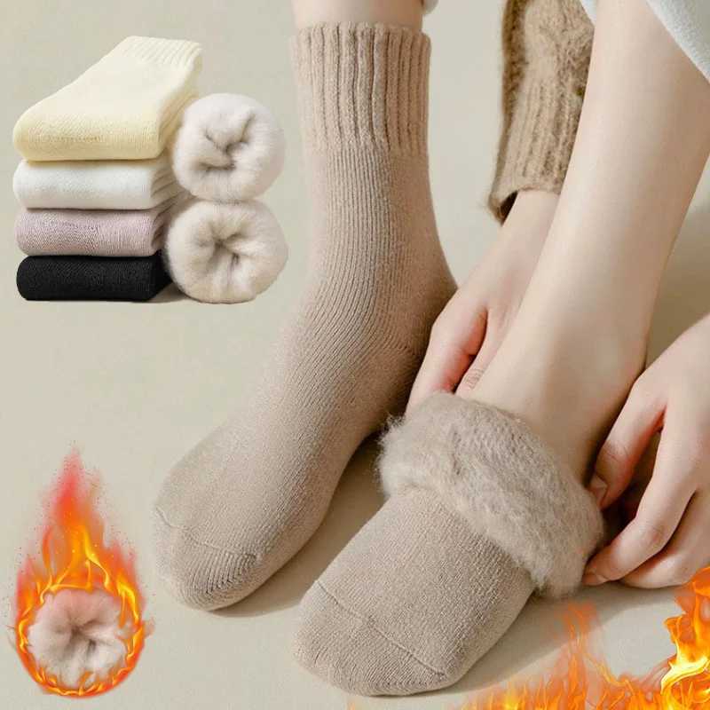 Women Warm Solid Color Floor Socks Winter Home Non Slip Plush Knitted Cashmere Fleece Socks Indoor Sleep Soft Thick No Show SockX240914