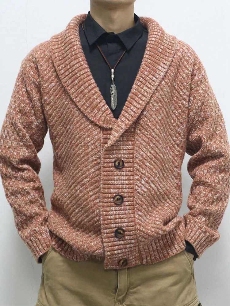 2024 Fall Winter Warm Thick Knit Jackets Men Vintage Button-up Turn-down Collar Sweater Jacket Casual Mens Knitting SweatercoatXJ240907