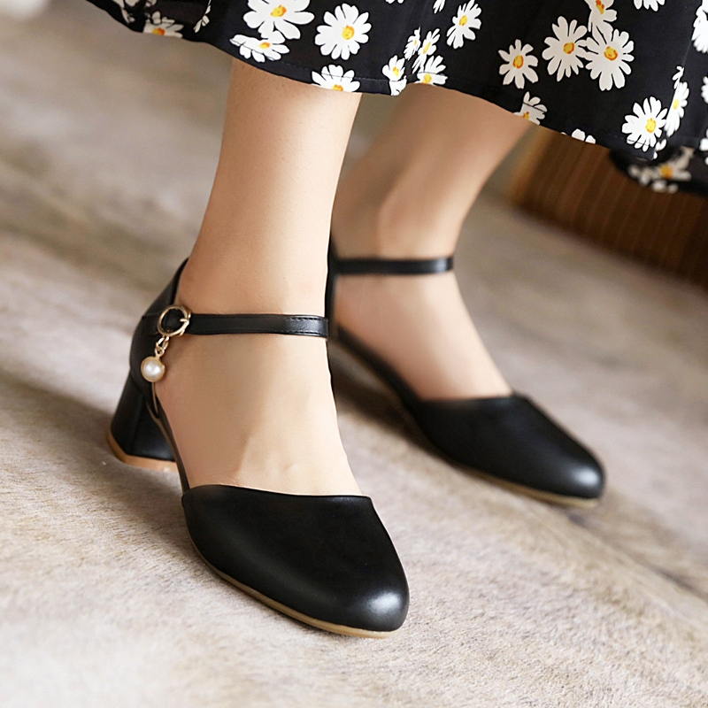 Low Straps Heels Women's Mary Janes Shoes Summer Comfortable Elegant Short Heeled Party Wedding Office Shoe Girls Large Size 7354 0b46