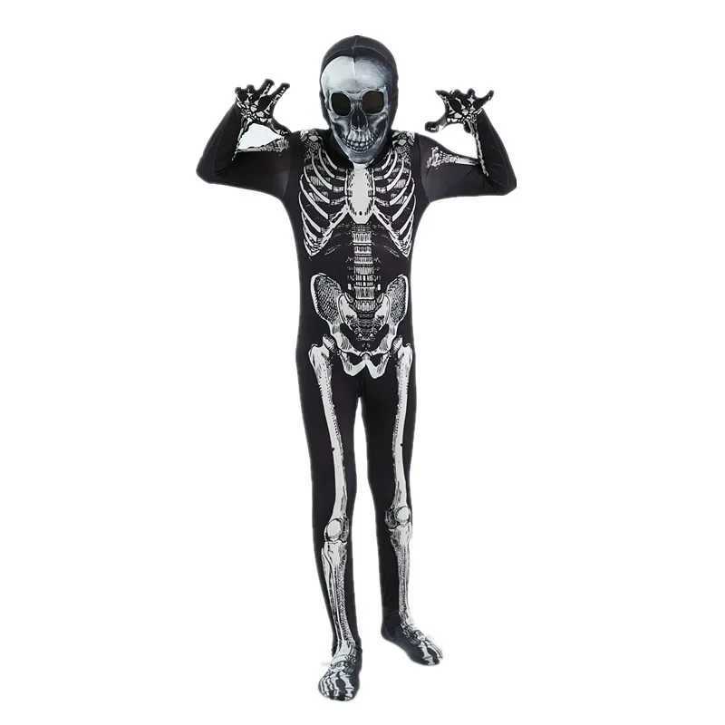 Childrens Skull Horror Hoodie Mens Dark Ghost Skull Tight Halloween Role Play Carnival Costume W240914