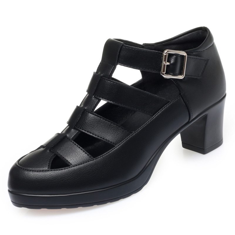 5.5cm 7cm Comfortable Close Head Women's Gladiator Sandals Platform Shoes Summer 2024 Med Block Heels Sandals for Office Mom