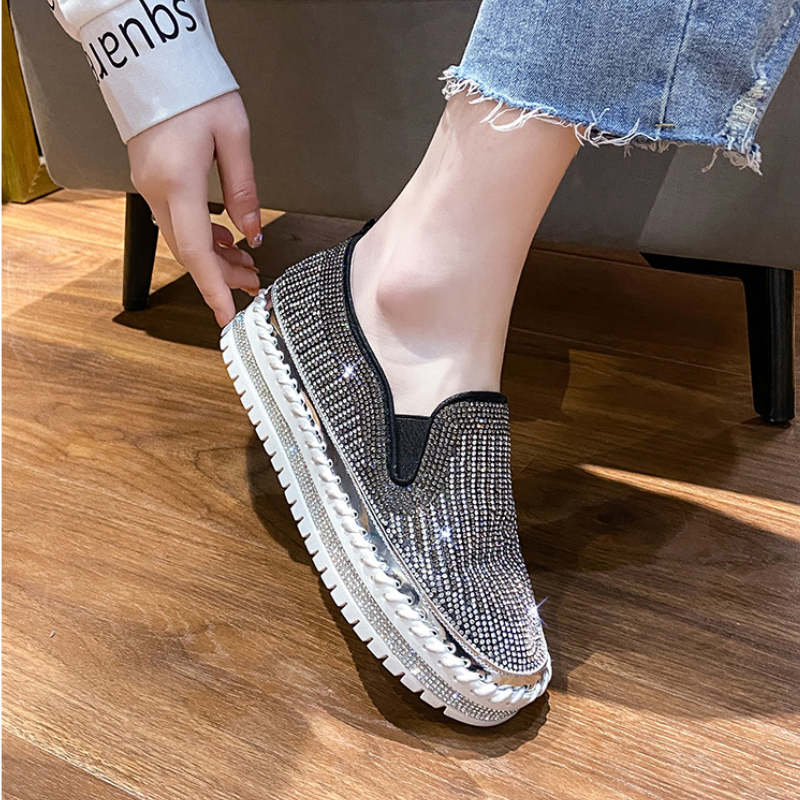 Women Bg Flat Loafers Woman Shinning Crystal Rhie Fisherman Shoes Female Autumn Platform Casual Shoe Slip on Mocassins ae1c