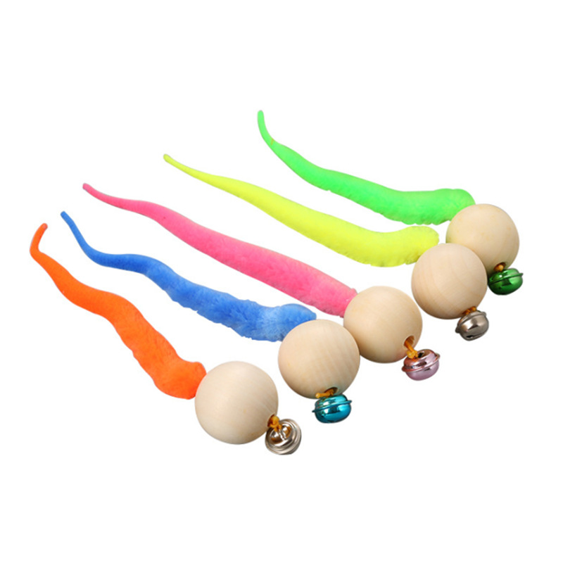 1pc Cat Toy Wooden Ball Star Colorful Caterpillar Beads Snake Tail Wiggly Ping Pet Toy Cute Soft Pet Interactive Funny Bell Toy
