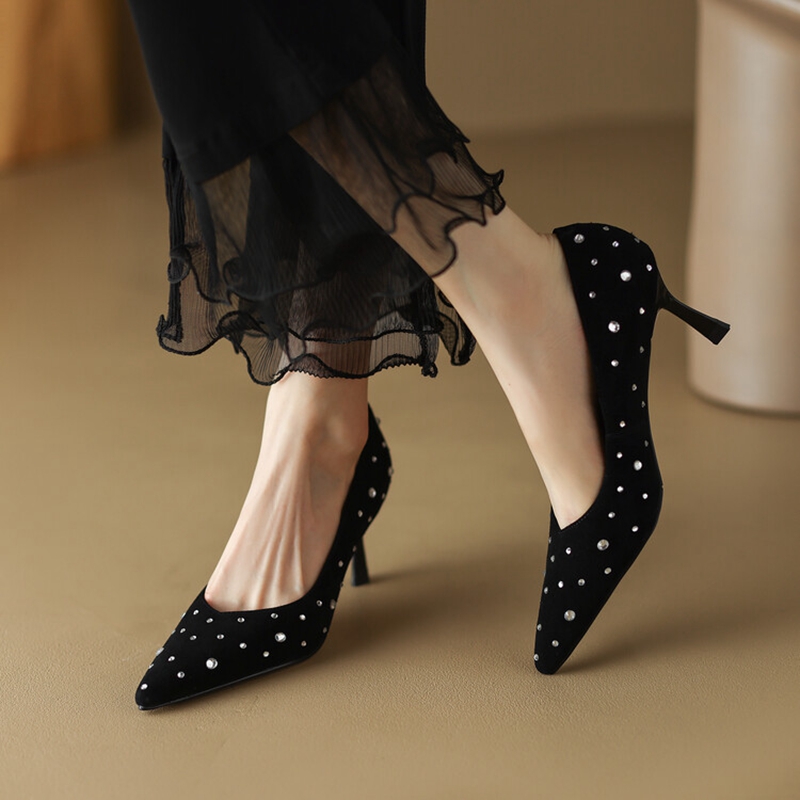 New Spring NEW Pointed Toe Thin Heel Pumps for Sheep Suede High Blue Women Stiletto Heels Bg-bg Shoes a724 s
