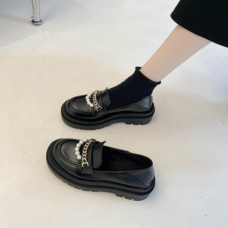 Shoes Women's Platform Modis Metal Chain British Style Oxfords Casual Female Sneakers Shallow Mouth Loafers With Fur Round Toe C e19d