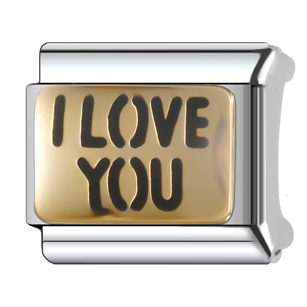 New Women's Gift Gold Romantic heart I love you Bead Italian Charms Links Bangle Beads Fit 9mm Stainless Steel Bracelet Making DIY For Women Fash