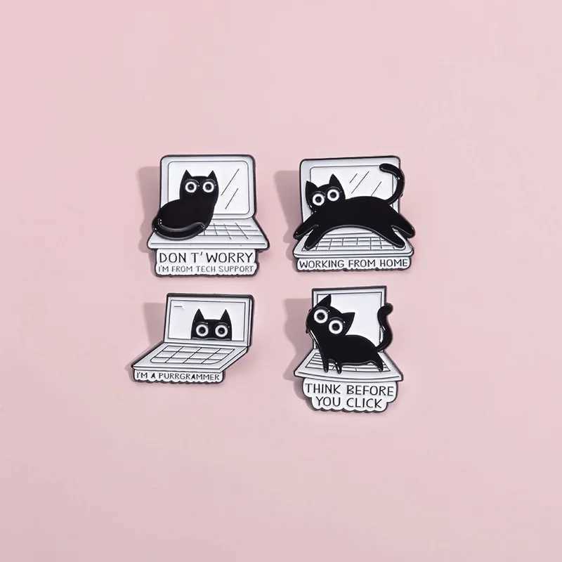 Cartoon Black Cat Computer Enamel Pins Cute Animal Creative Brooch Cowboy Clothes Jewelry Badge Gift For Friends Drop ShippingX240914