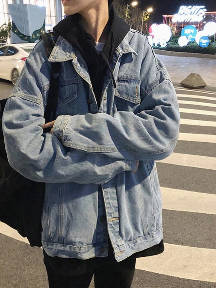 Gmiixder Black Denim Jacket Mens Autumn Handsome Street Retro Large Pocket Tool Hong Kong Style Oversized Jeans Top 240913