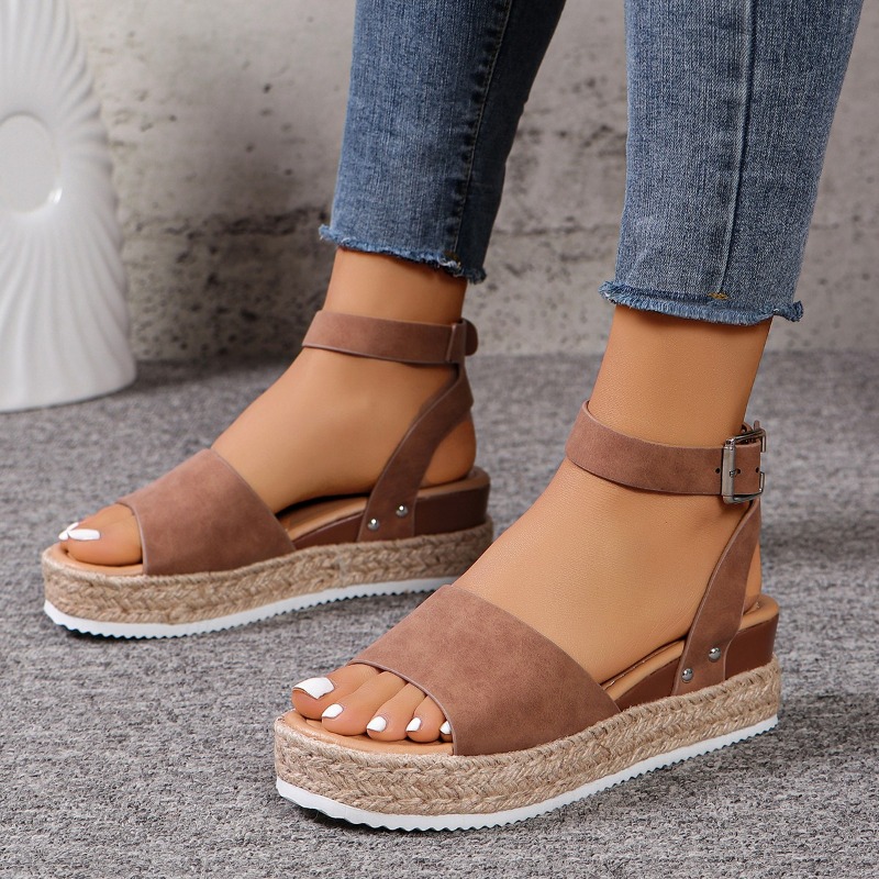 Women's Shoes 2025 New Fashion Plus Size Hemp Rope Wedge Heel Platform Fish Mouth Sandals Women Designers 4a6