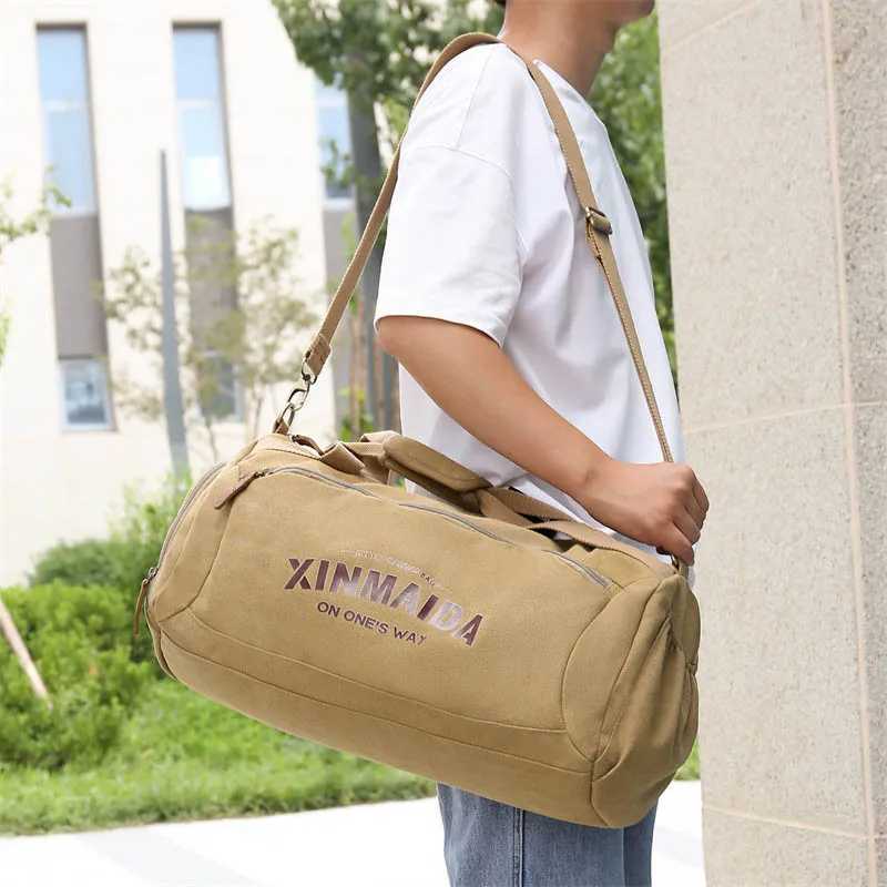 Canvas Travel Shoulder Bag for Men Dry and Wet Separation Casual Handbag Gym Fitness Outdoor Sports Training Large Luggage 240914
