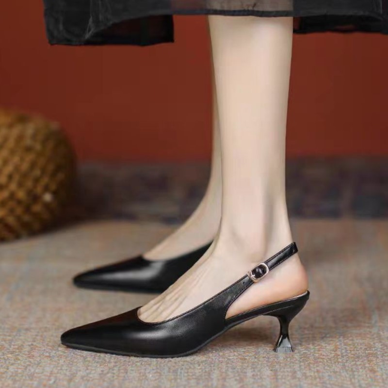 Plus Size 34-43 Women's Sandals Pointed Toe Pumps High Heels Summer Shoes for Female Slingbacks Black Beige Wedding Shoes 1749N
