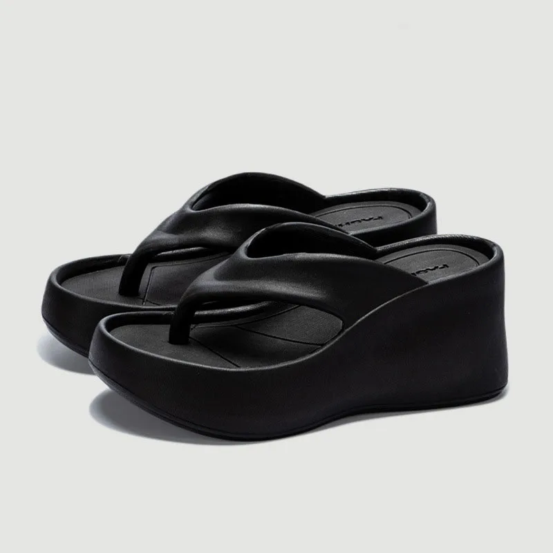 Women's Clip Toe Wedge Flip Flops 2024 Summer Chunky Platform Beach Sandals Woman Thick Sole High Heeled Eva Slippers Slides