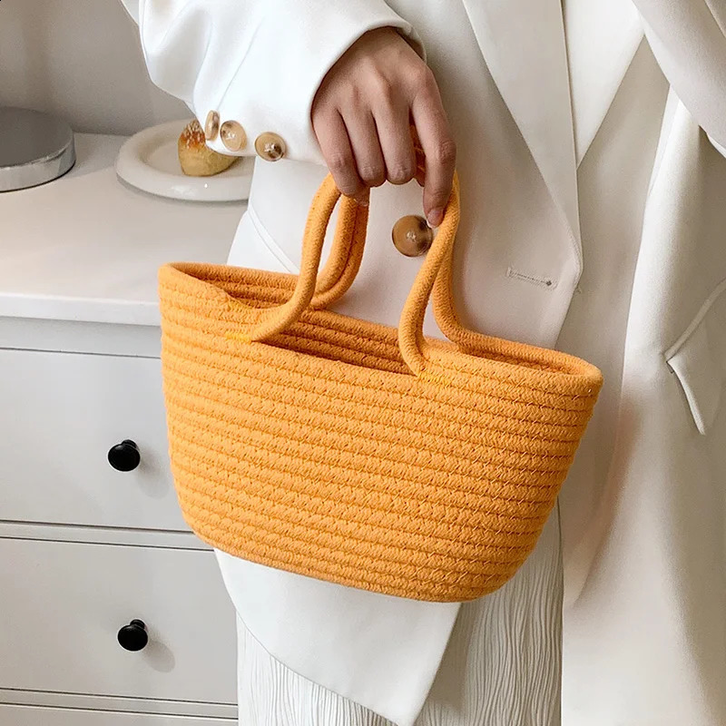 Fashion womens underwear bag shoulder retro handbag large capacity woven vegetable basket travel vacation beach 240913