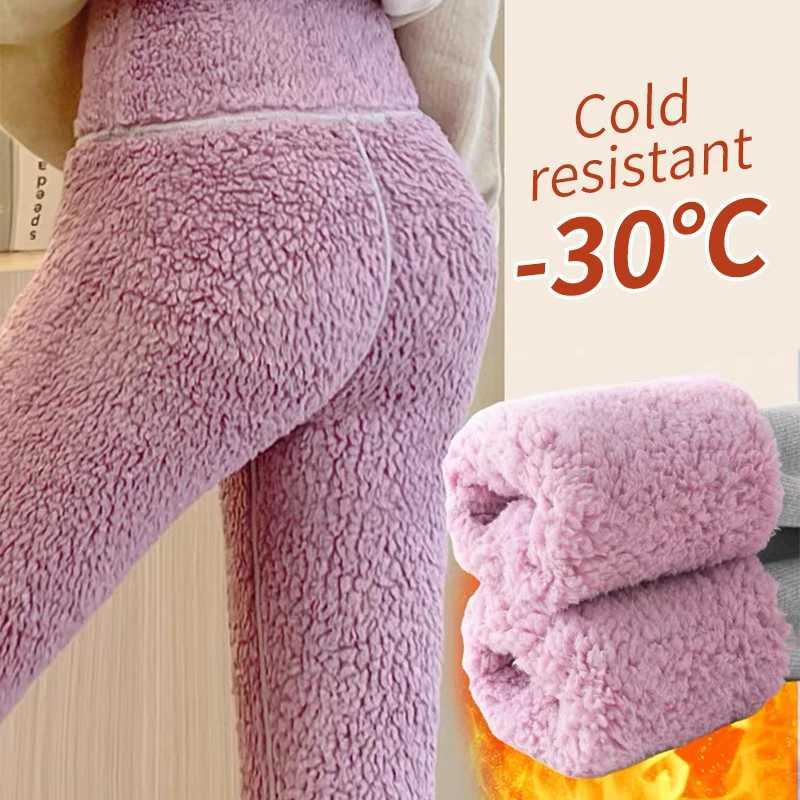 Winter Lamb Cashmere Leggings Women Solid High Waist Extra Thick Trousers Warm Plush Up Tights Pant Slim Elastic Velvet LeggingX240914