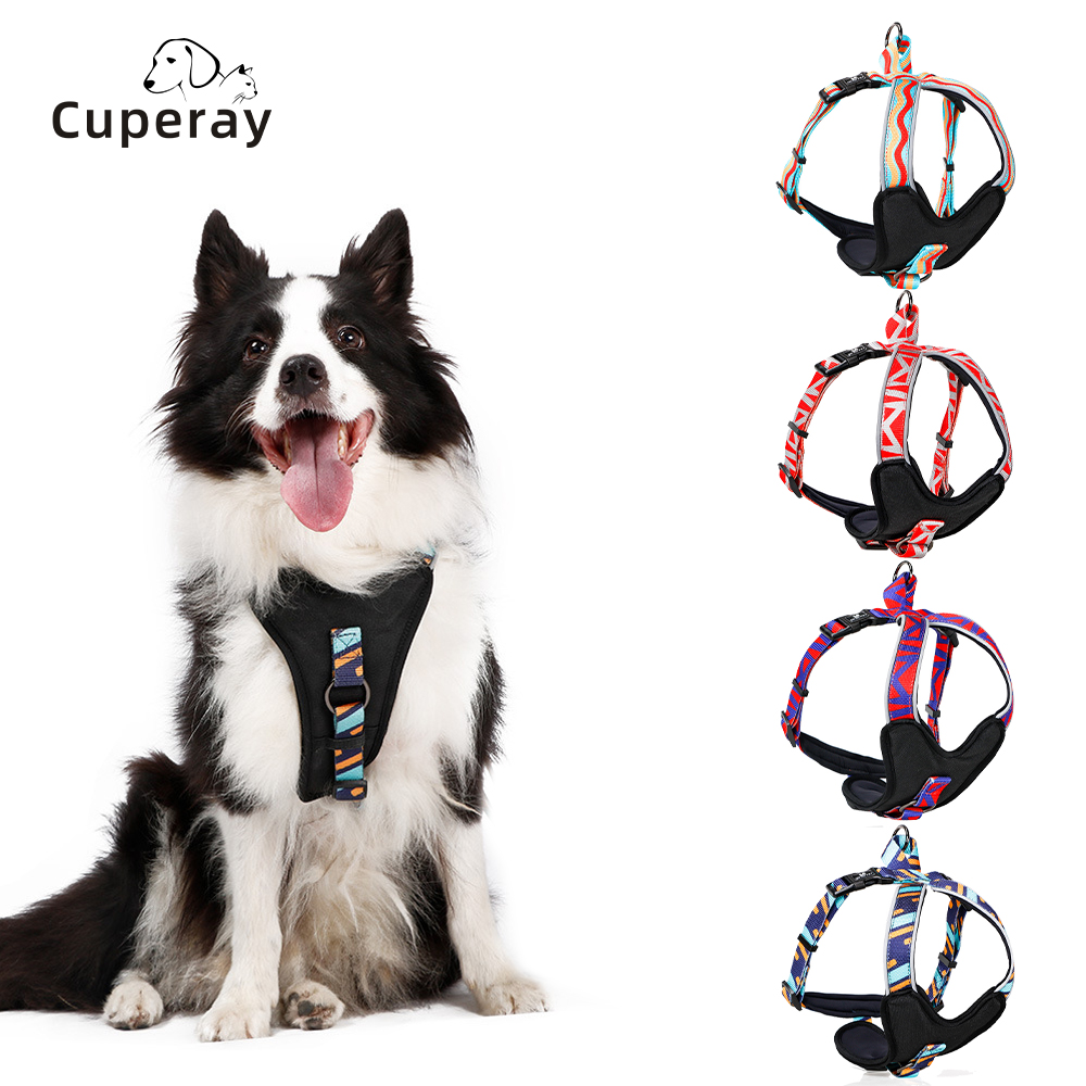 Reflective Medium and Large Dog Harness Adjustable Pet Harness Striped Pattern for Dog Walking and Training Running Dog Harness