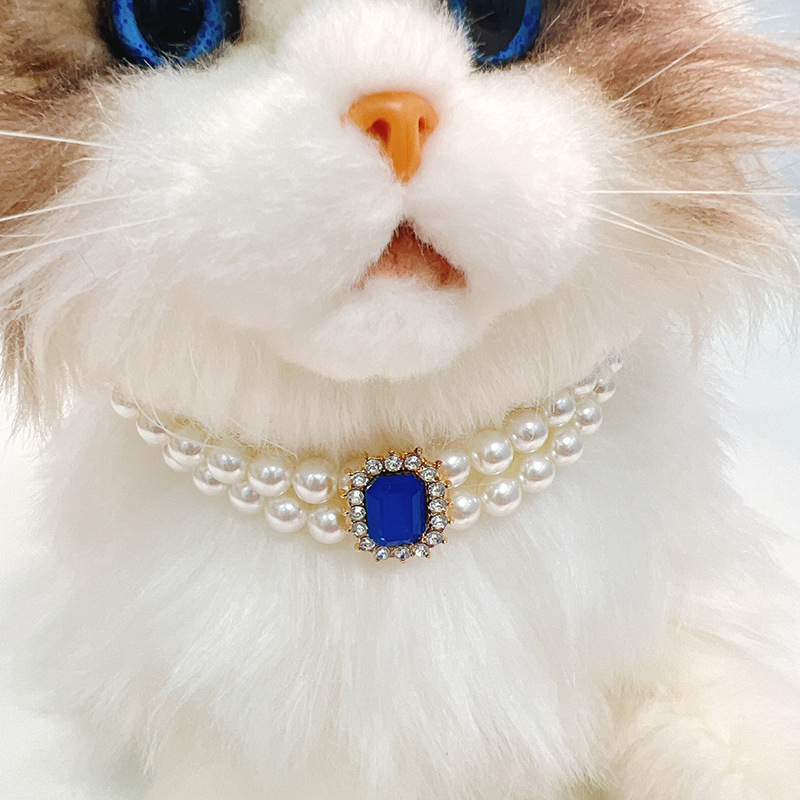 2 Rows Dog Cat Pearls Necklace Collars Bling Rhinestone Diamond Decor Pet Collar Necklace Pet Puppy Kitten Jewelry Accessories