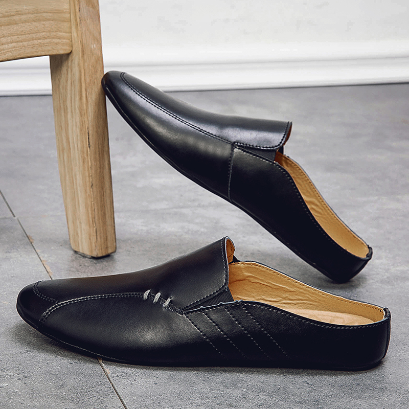 Man Summer Fashion Casual Shoes Male Breathable Backless Loafer Half Shoes Back Leather Muller Shoes Low Heel Shoes Half Slipper