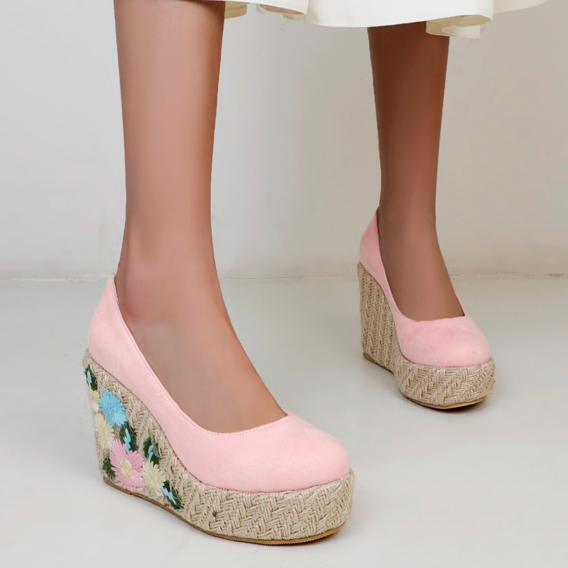 High Wedges For Women Pumps Platform Embroidery Round New Toe Women's Heels Knitted Party Wedding Shoes Large Size 45 3c0e 's