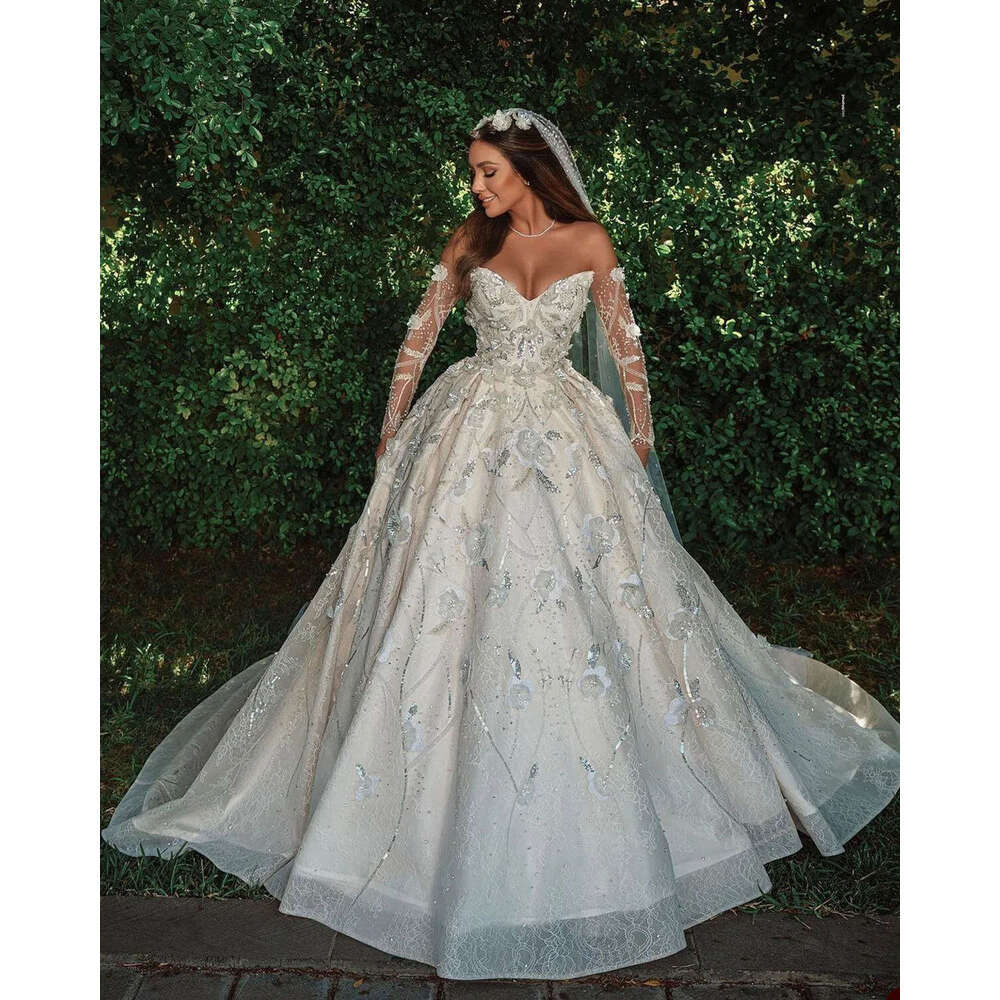 Gorgeous Wedding Dresses Ball Gown Strapless Appliques Sequins Beading Or-Length Bride Dress Vestido De Novia Custom Made 0228Lz