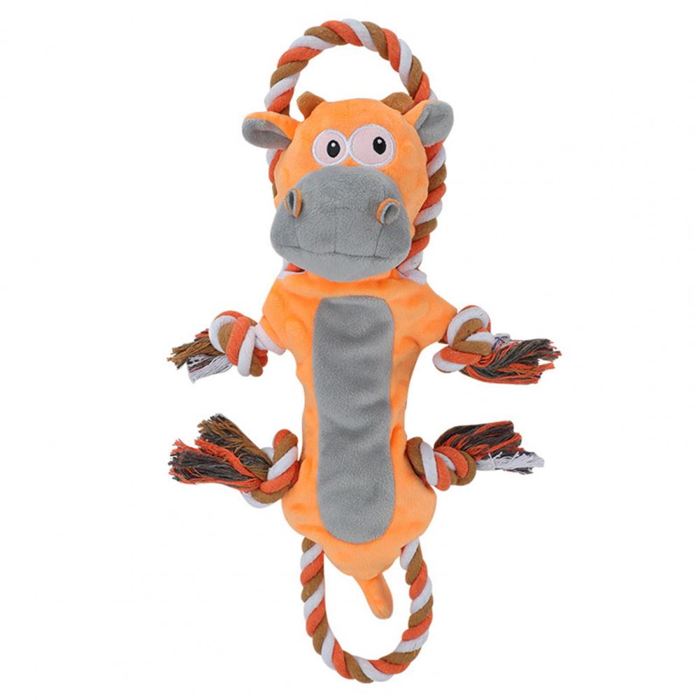 Interactive Plush Dog Toy Cute Cow Design with Sounding Rope Teeth Cleaning Bite Resistant Relieve Boredom Soft Fabric Dog Toy