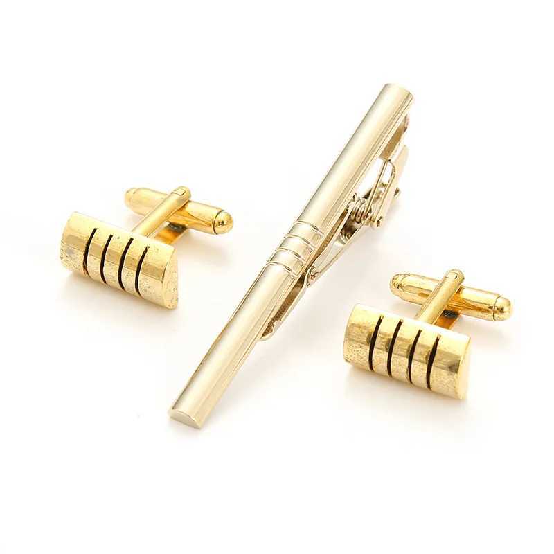 Gold Colour Luxury A Suit Of Cufflinks Tie Clip Custom Mens Shirt Cuff Button Formal Dress Bridegroom Wedding Creative GiftsX240914