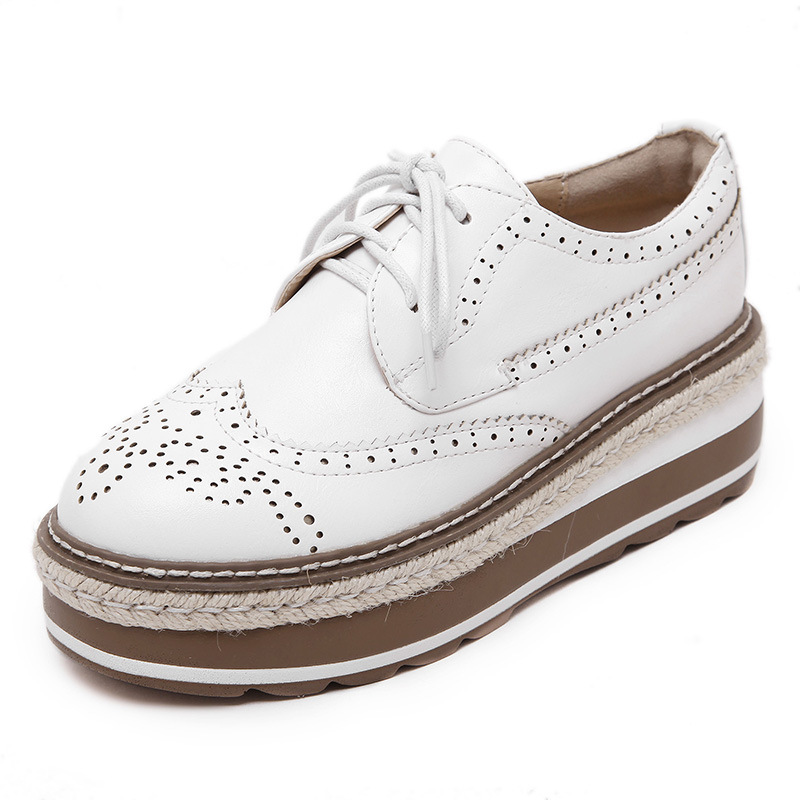 Loafers Women Leather Thick Heels Oxford Female Lace Up British Style New Lady Formal Bullock Shoes Platform Espadrilles 239c