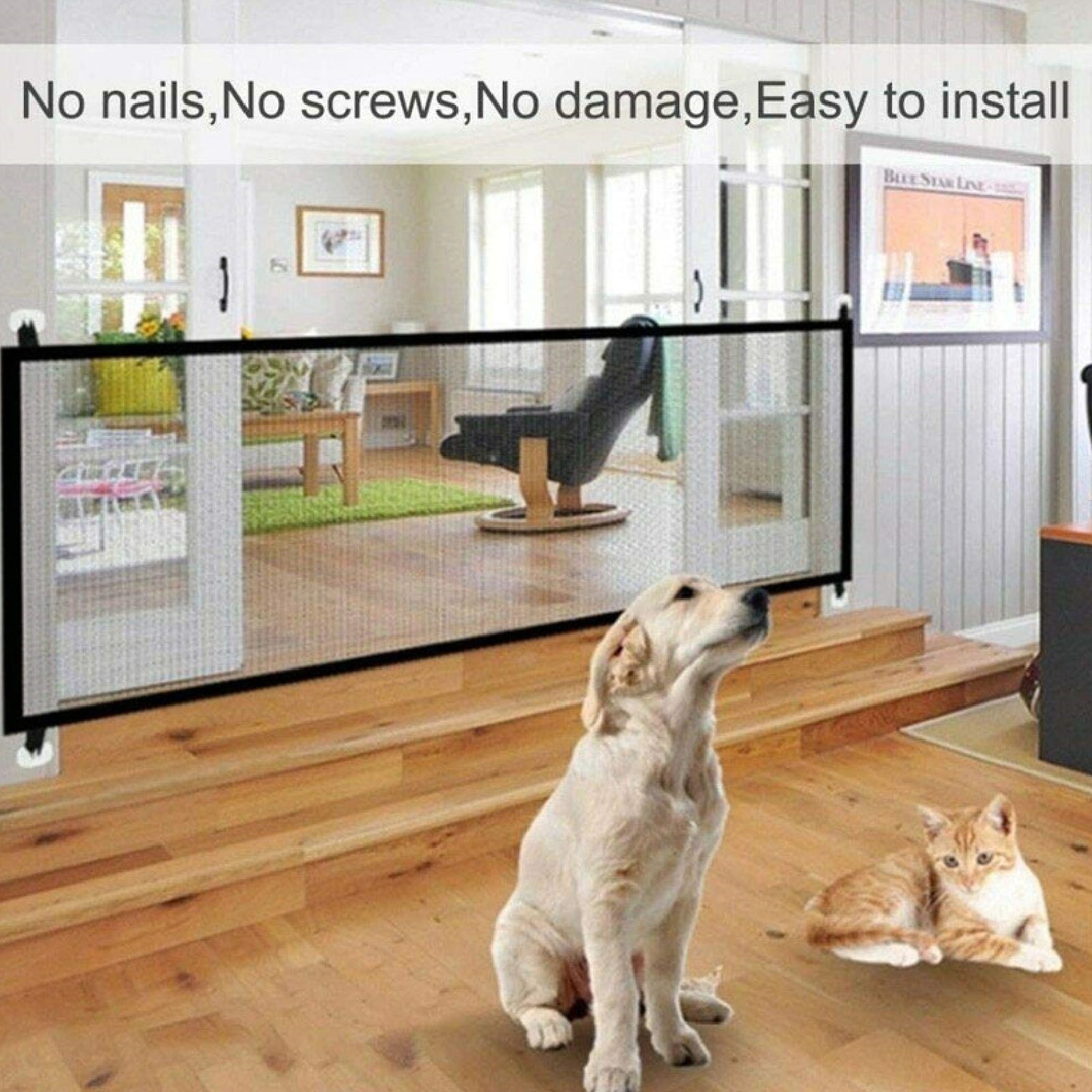 Pet Mesh Safety Gate for Stairs Doorway, Foldable Protective, Multi Functional, Cat and Dog