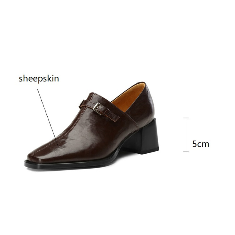 2024 Spring Women Shoes Square Toe Chunky High Heels Women Pumps Shoes for Women Genuine Leather Loafers Shoes Zaptos Mujer