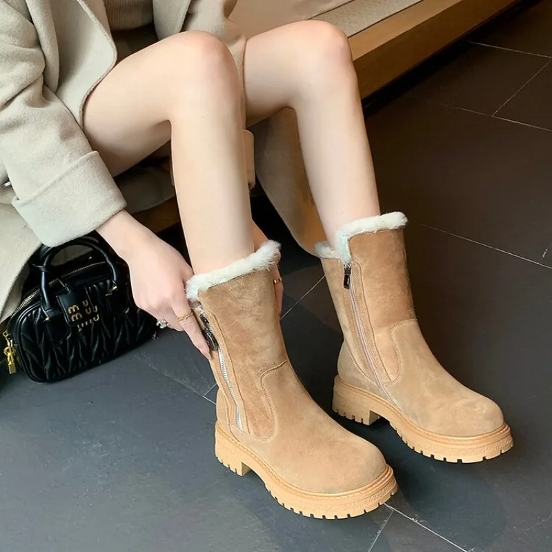 Winter Sheepskin Wool Integrated Warm Black Brown Plush Cold Resistant Thick Soled Snow Boots Women's Cotton Shoes