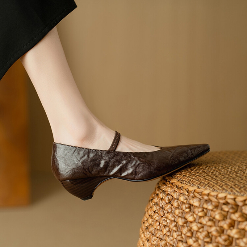NEW Spring/Autumn Women Pumps Genuine Leather Shoes for Women Square Toe Chunky Heel Shoes Retro Mary Janes Black Handmade Shoes