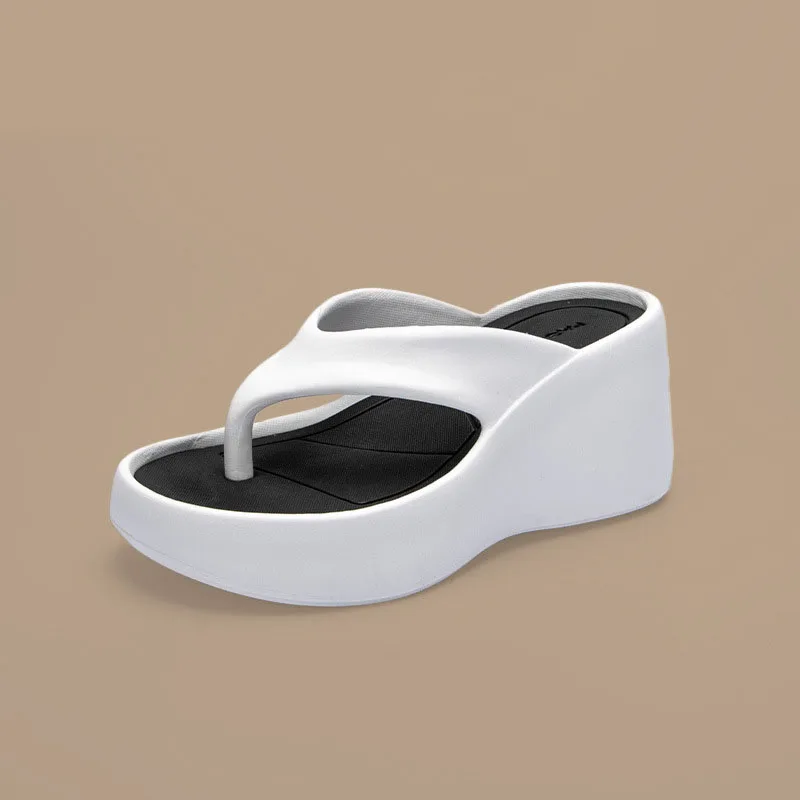 Women's Clip Toe Wedge Flip Flops 2024 Summer Chunky Platform Beach Sandals Woman Thick Sole High Heeled Eva Slippers Slides