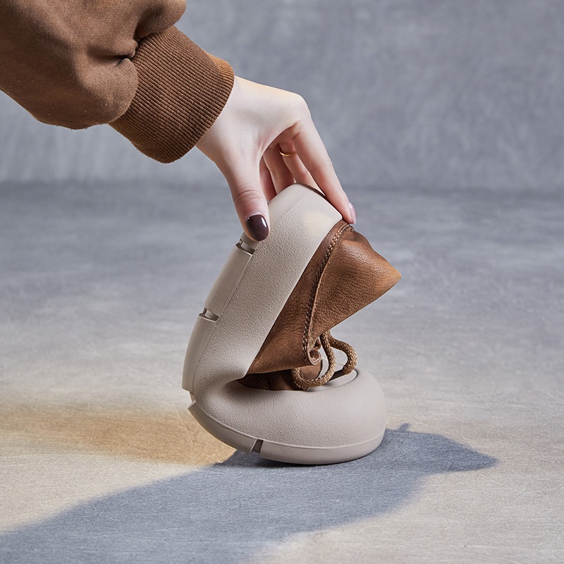 Retro Genuine Leather Lace-Up Round Toe Women's Platform Shoes 4