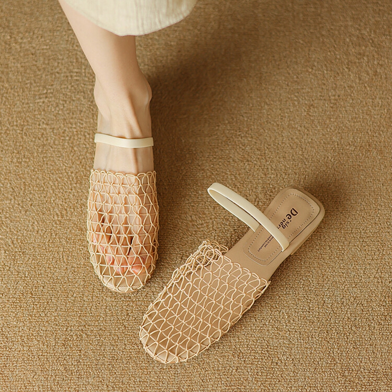 Summer NEW Mules Air Mesh for Women Round Low Heel Slippers Cover Toe Sgback Sandals Hollow Weave Black Shoes e0b5 845