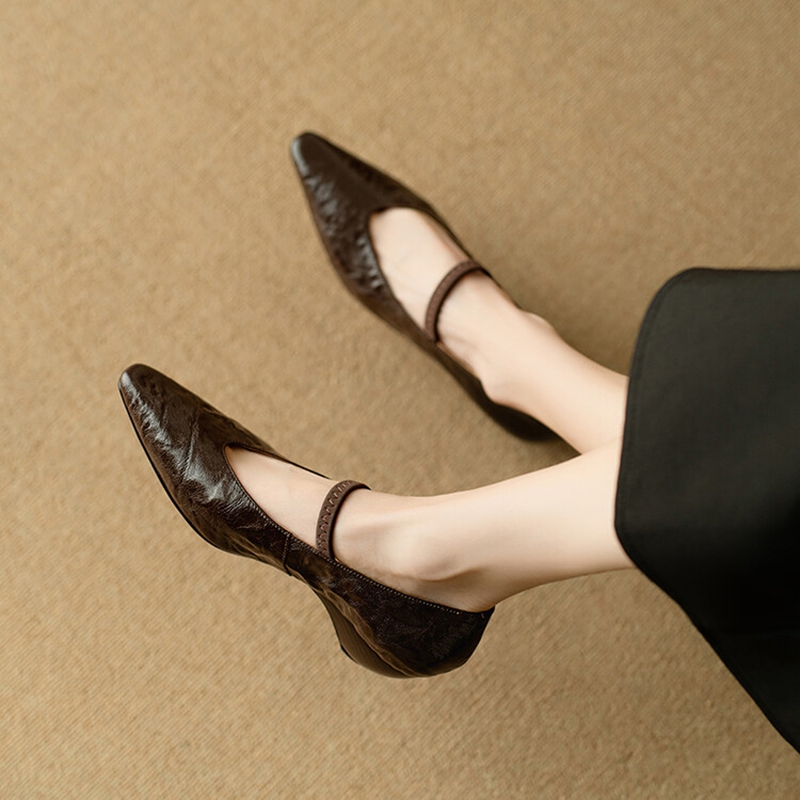 NEW Spring/Autumn Women Pumps Genuine Leather Shoes for Women Square Toe Chunky Heel Shoes Retro Mary Janes Black Handmade Shoes