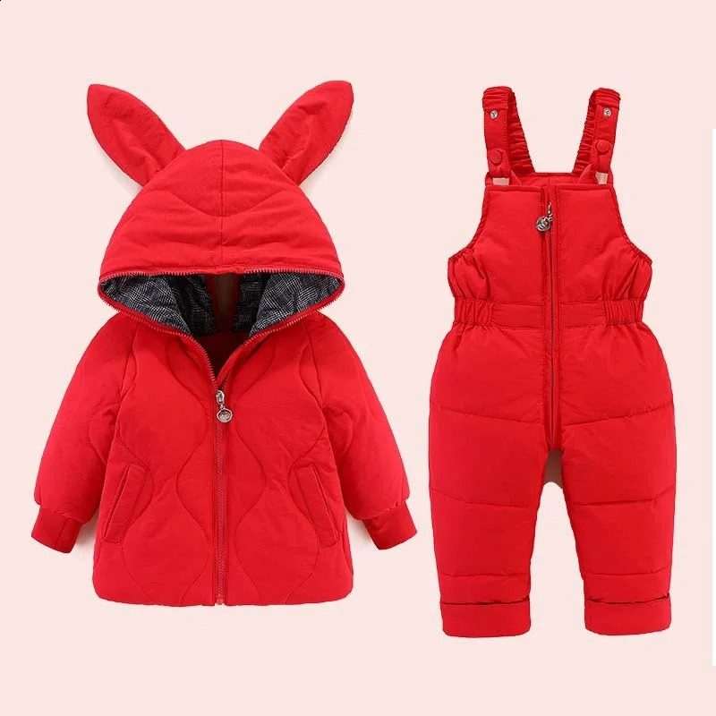 Clothing Snowsuit Boy Winter Children Set Kids Down Jacket Overalls for Girl Baby Warm Coat Pant Infant Overcoat worn front back 240904