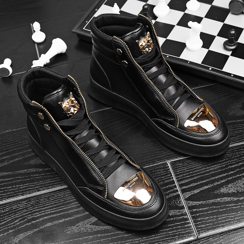 New Shoes for Men Leather Casual Platform Shoes Thick-soled Flat Skateboard Shoes Youth Fashion Lace-up Sneaker