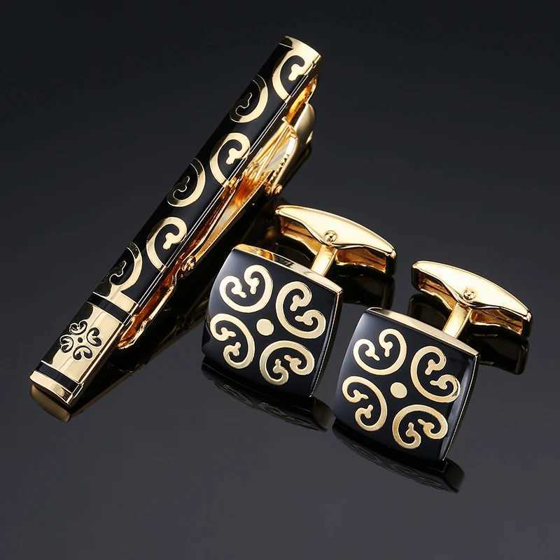 Mens French shirt cufflinks formal dress tie clip with rose metal pattern crystal design Luxury brand tie clip cufflink setX240914