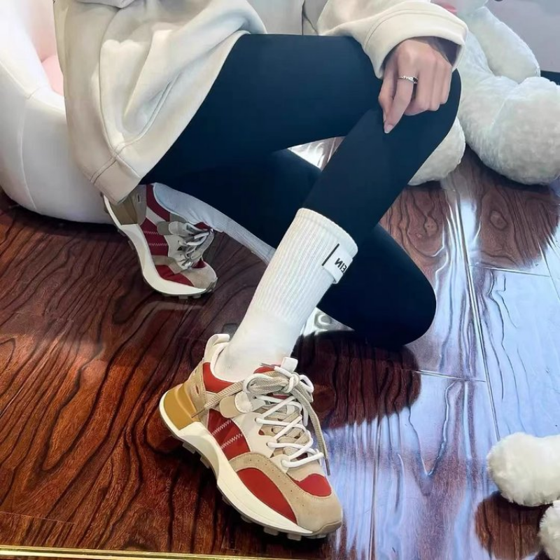 Brown Leather Platform Sneakers for Women 2024: Breathable Lace-Up Tennis Vulcanized Shoes 4