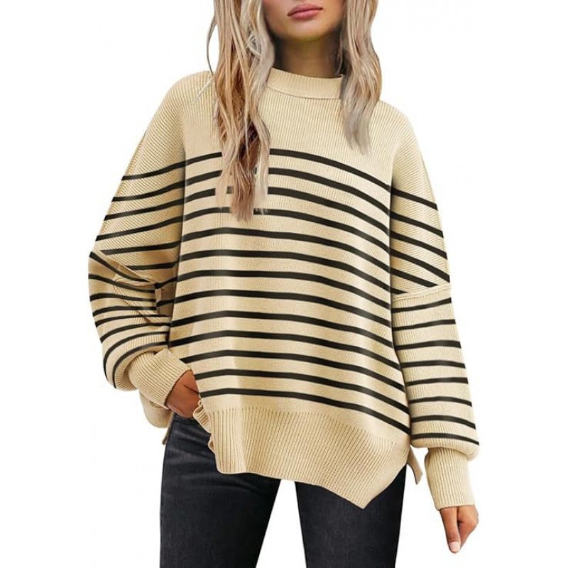 Women's Sweaters Round neck batwing long sleeved sweater autumn knitted side slit pullover