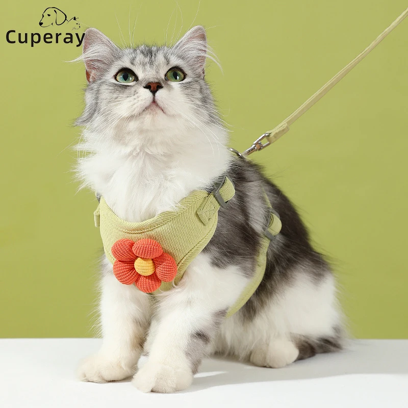 Pet Harness and Leash Set Small Daisy Embroidered Cat Harness with 120cm Walking Leash for Small and Medium Dogs Outing Supplies