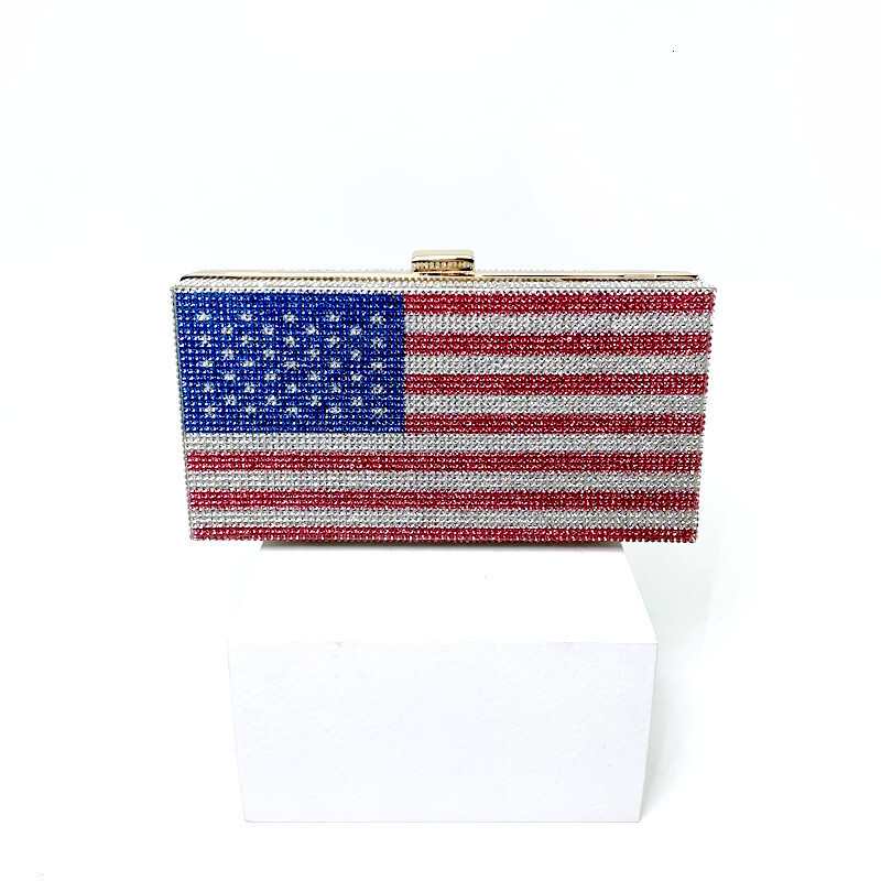 New Hot Dress Dinner Handheld Water Diamond American Flag Party Evening Clutch Bag